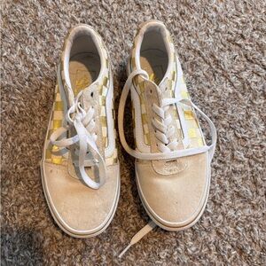 Vans White and Yellow Checkered Sneakers